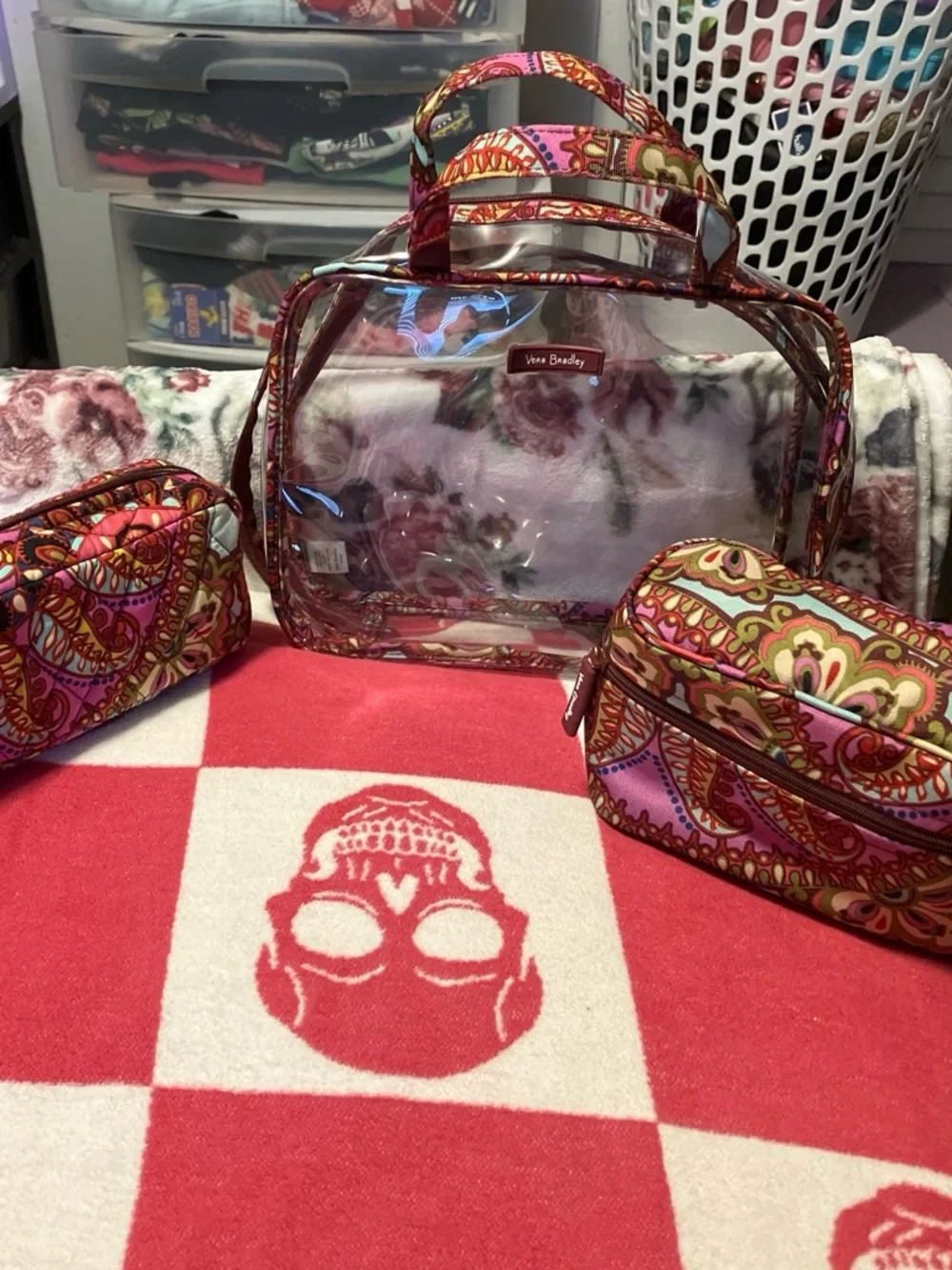 Vera Bradley Pink Paisley Clear Travel Cosmetic Bag Set